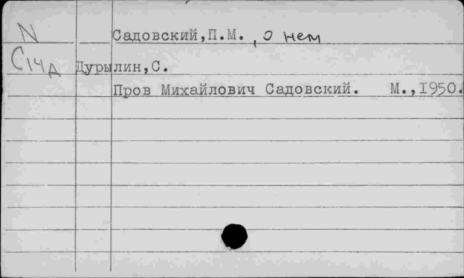 ﻿г 			Садовский,П.М. , о не'М
	Цуры	лин,С.
		Пров Михайлович Садовский.	М.,1950•
		
		
		
		
		
		
		^1^
		